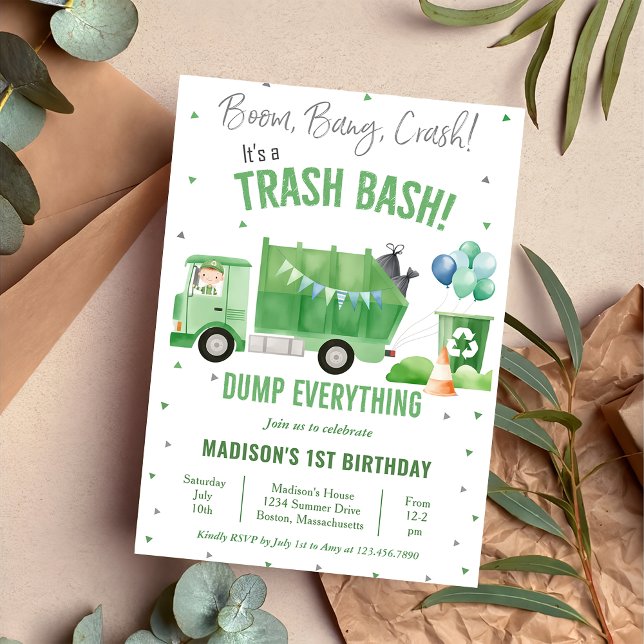 Invitación Camión de basura de primer cumpleaños Fiesta (Subido por el creador)