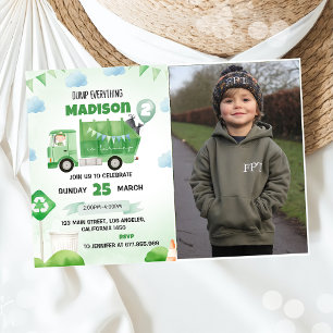 Invitación Camión de basura en camión Fiesta de cumpleaños fo