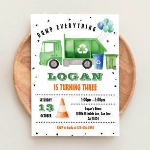 Invitación Camión de Basura Naranja Construcción 3er Cumpleañ