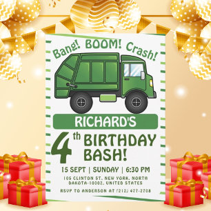 Invitación Camión de basura niño temido Fiesta de basura Cump