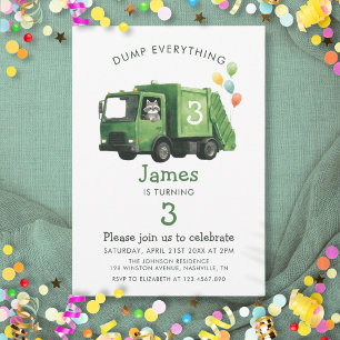 Invitación Camión de basura para tirar todo Cumpleaños de niñ