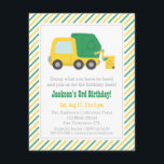 Invitación Camión de basura reciclado Fiesta de cumpleaños<br><div class="desc">¡Inviten a sus invitados a deshacerse de lo que tienen a mano y unirse a la fiesta de cumpleaños del niño! Este camión de basura verde y amarillo brillante está vaciando un basurero. En el lado del camión está el clásico reciclado, reutilización y reducción del logotipo. Patrón de rayas inclinadas...</div>