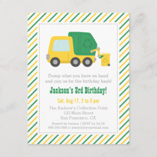 Invitación Camión de basura reciclado Fiesta de cumpleaños