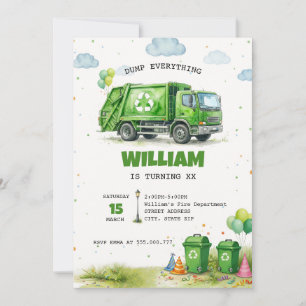 Invitación Camión de basura reciclaje cumpleaños acuarela