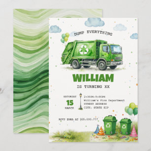Invitación Camión de basura reciclaje cumpleaños acuarela