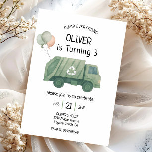 Invitación Camión de Basura Verde Cumpleaños 3
