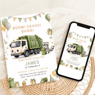 Invitación Camión de Basura Verde Cumpleaños 3