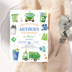 Invitación Camión de Basura Verde Cumpleaños 4