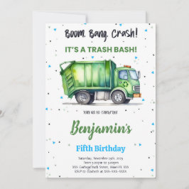 Invitación Camión de basura verde y negro