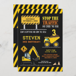 Invitación Camión de basurero de construcción de corte Fiesta