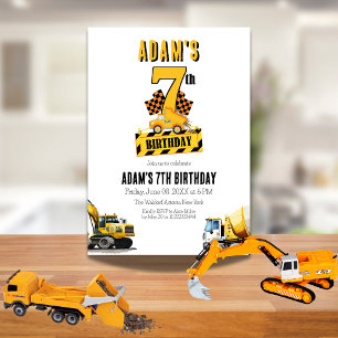Invitación Camión de basurero de construcción Séptima Fiesta