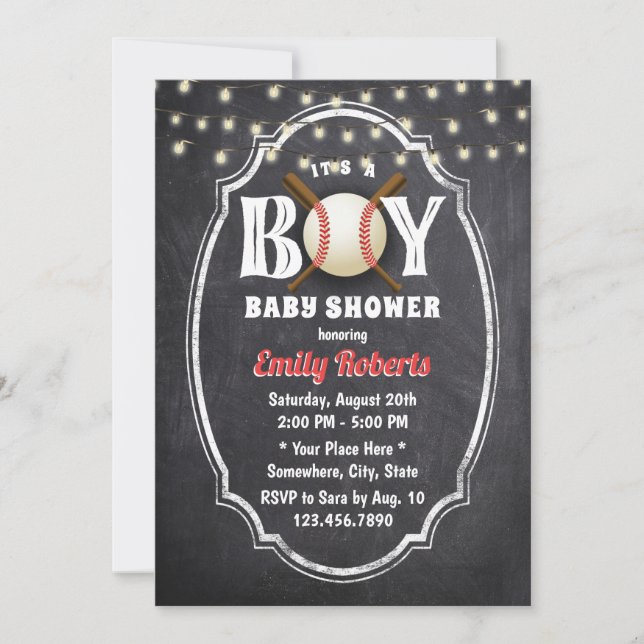 Invitación Camión de béisbol Baby Shower Rustic Chalkboard (Anverso)