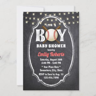 Invitación Camión de béisbol Baby Shower Rustic Chalkboard