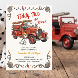 Invitación Camión de Bomberos Antiguo al Rescate Cumpleaños 2