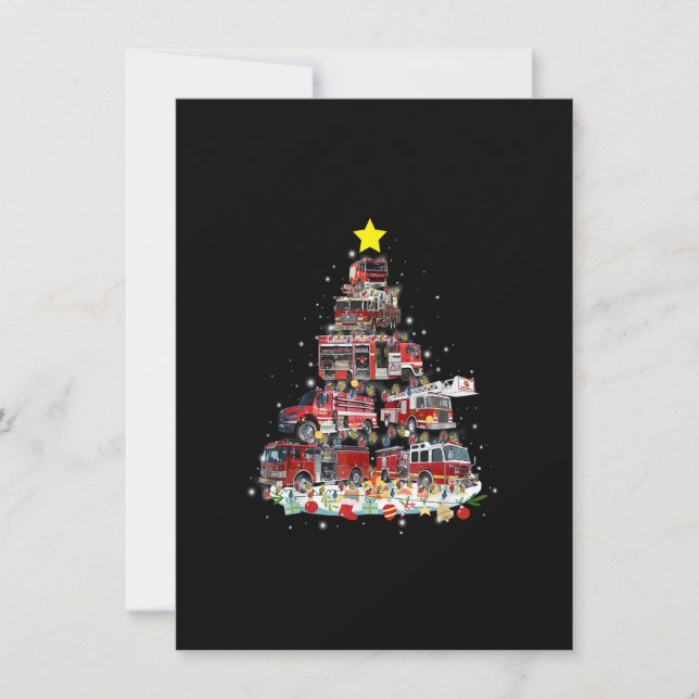 Invitación Camión de bomberos árbol de Navidad Divertidas nav (Anverso)