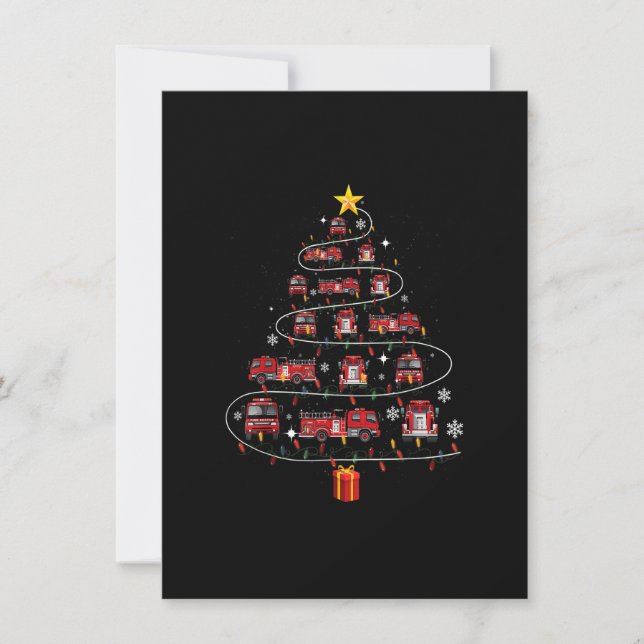 Invitación Camión de bomberos Árbol de Navidad Fireman Xma gr (Anverso)