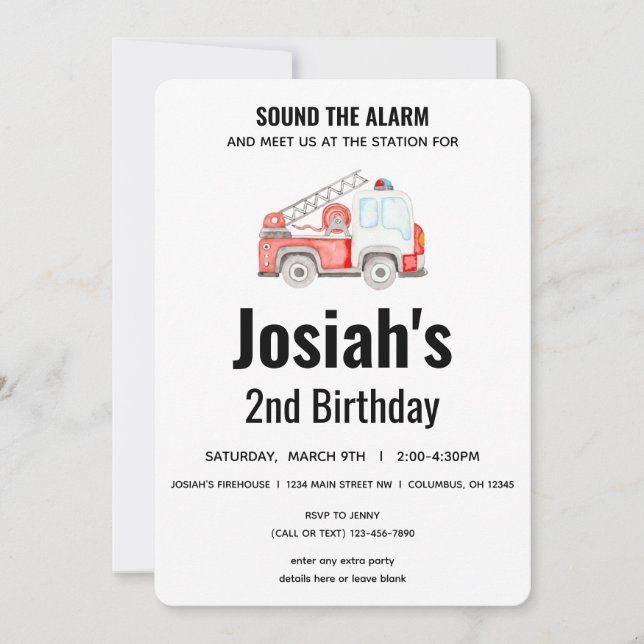 Invitación Camión de bomberos - Bombero - Sonar el cumpleaños (Anverso)