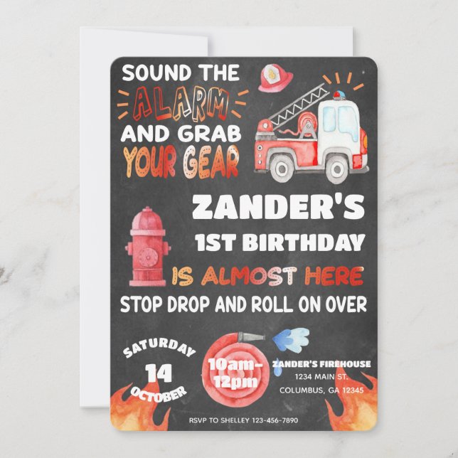 Invitación Camión de bomberos - Bombero - Sonar el cumpleaños (Anverso)
