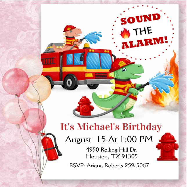 Invitación Camión de Bomberos Dinosaurio Fiesta de Cumpleaños (Subido por el creador)