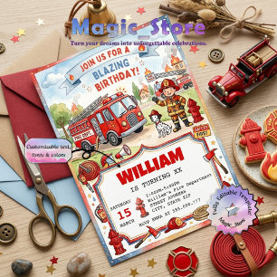 Invitación Camión de Bomberos en Llamas Cumpleaños de Niños B