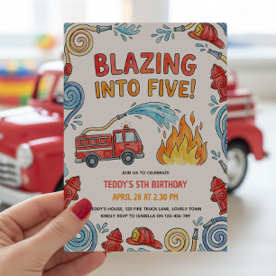 Invitación Camión de Bomberos en Llamas para el Cumpleaños Nú