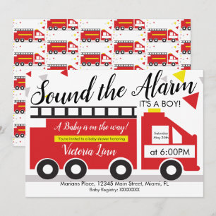 Invitación Camión de bomberos lindo vehículo baby shower conf