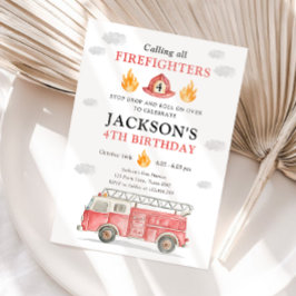 Invitación Camión de Bomberos Llamando a Todos los Bomberos C