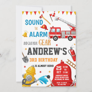 Invitación Camión de bomberos personalizado para cumpleaños c