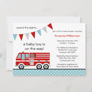 Invitación Camión de bomberos Polka Dot Banner Boy Baby Showe