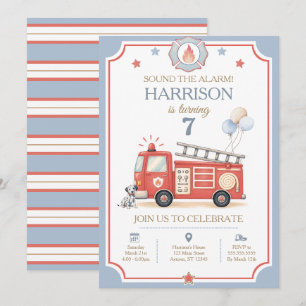 Invitación Camión de bomberos rojo al agua quinta cumpleaños