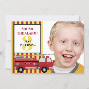 Invitación Camión de Bomberos Rojo Amarillo Cumpleaños de Niñ