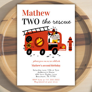 Invitación Camión de Bomberos Rojo Dos Al Rescate Cumpleaños 