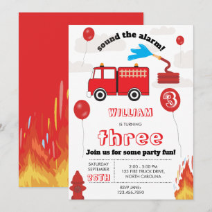 Invitación Camión de bomberos rojo Fiesta de cumpleaños de ni