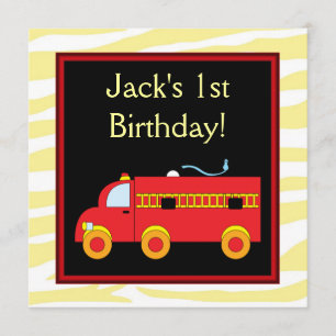 Invitación Camión de Bomberos Rojo Tigre Amarillo Cumpleaños