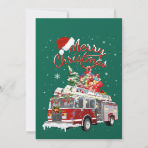 Invitación Camión de bomberos Santa Trineo Bombero Navidad Co