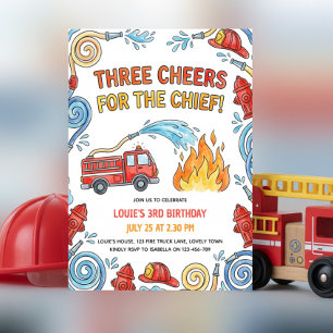 Invitación Camión de Bomberos Tres Cheers Jefe Cumpleaños Chi