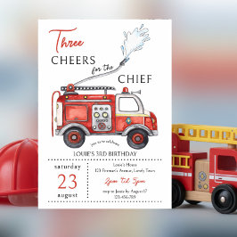 Invitación Camión de Bomberos Tres hurras al Jefe Cumpleaños 
