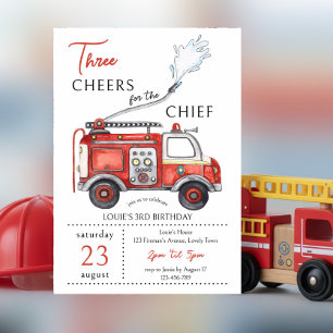 Invitación Camión de Bomberos Tres hurras al Jefe Cumpleaños