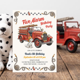 Invitación Camión de bomberos vintage de cinco alarmas cumple