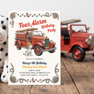 Invitación Camión de bomberos vintage de cuatro alarmas Cumpl