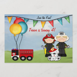 Invitación Camión de bomberos y cumpleaños de un pequeño bomb