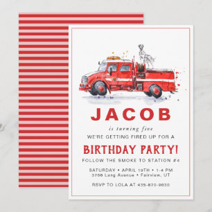 Invitación Camión de bomberos y dálmata   Cumpleaños infantil