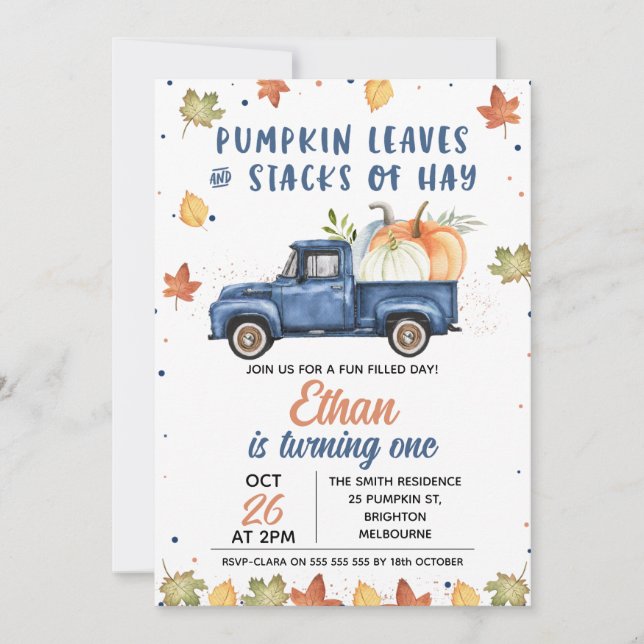 Invitación Camión de calabaza azul de la Marina Cae primer cu (Anverso)