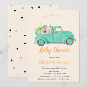 Invitación Camión de Calabaza, Baby Shower de Lunares