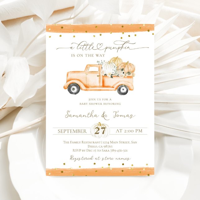 Invitación Camión de calabaza Baby Shower otoño moderno (Subido por el creador)