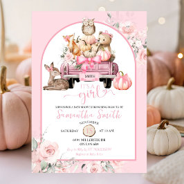 Invitación Camión de calabaza Chica de Animales Woodland Baby
