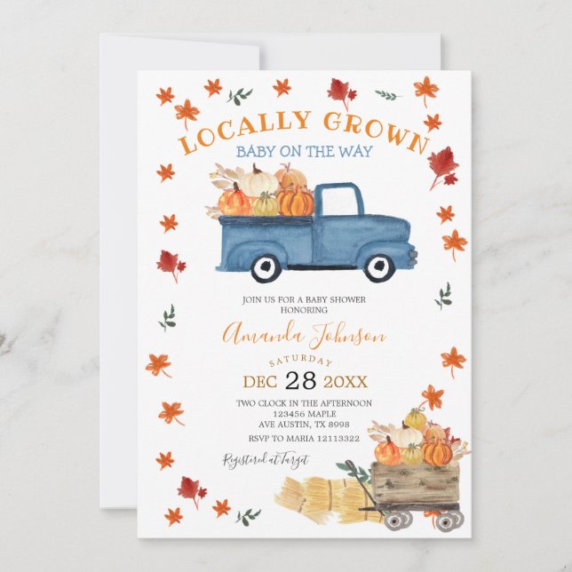 Invitación Camión de calabaza cultivado localmente Cae Chico  (Anverso)