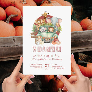 Invitación Camión de calabaza de otoño Safari primer cumpleañ