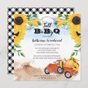Invitación Camión de calabaza de otoño Sunflowers Baby BBBQ