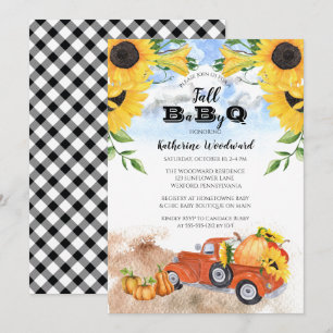 Invitación Camión de calabaza de otoño   Sunflowers Baby BBQ